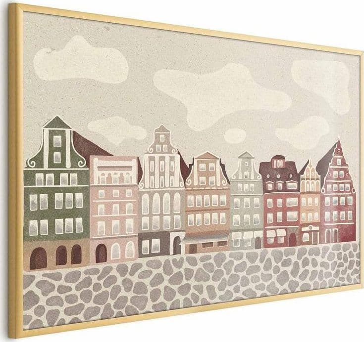 Poster - Colorful Facades - Historic Wrocław Tenement Houses Against the Sky and Cobblestone Street in Poster e stampe Collezione Casa - Trebisacce, commercioVirtuoso.it
