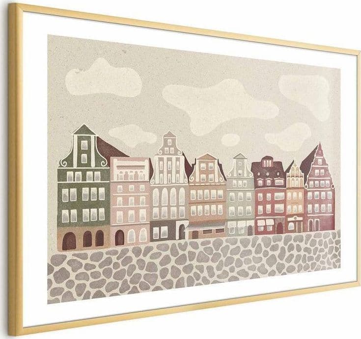 Poster - Colorful Facades - Historic Wrocław Tenement Houses Against the Sky and Cobblestone Street in Poster e stampe Collezione Casa - Trebisacce, commercioVirtuoso.it