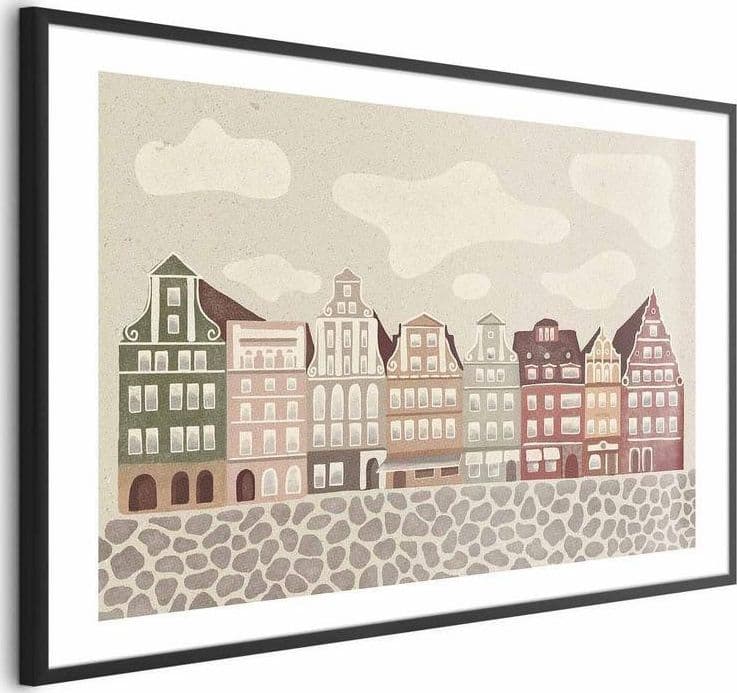 Poster - Colorful Facades - Historic Wrocław Tenement Houses Against the Sky and Cobblestone Street in Poster e stampe Collezione Casa - Trebisacce, commercioVirtuoso.it