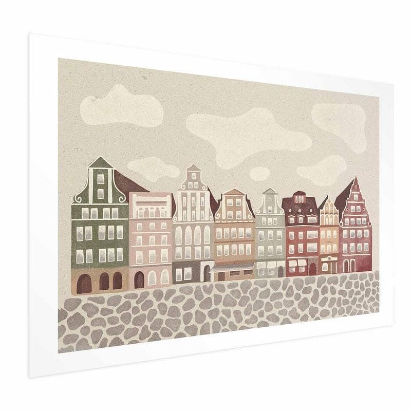 Poster - Colorful Facades - Historic Wrocław Tenement Houses Against the Sky and Cobblestone Street in Poster e stampe Collezione Casa - Trebisacce, commercioVirtuoso.it