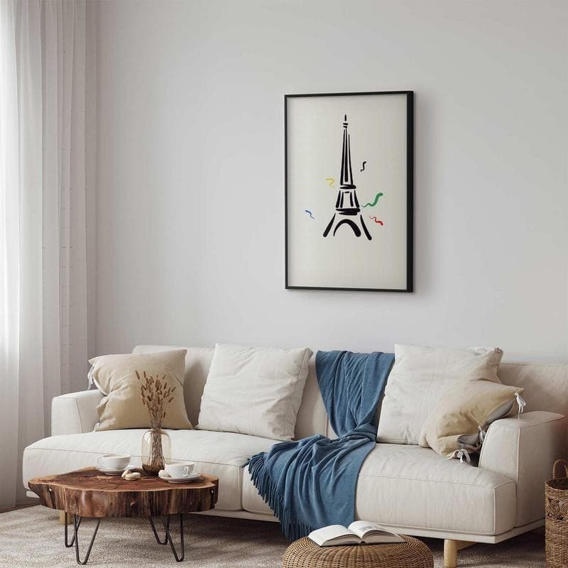 Poster - Black Illustration of the Eiffel Tower on a Light Background in Poster e stampe Collezione Casa - Trebisacce, commercioVirtuoso.it