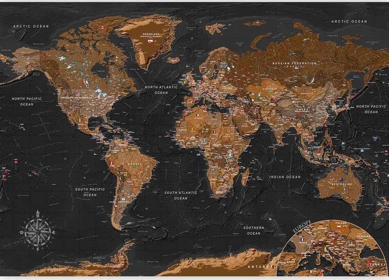 Fotomurale World: Stylish Map in Carta da parati Collezione Casa - Trebisacce, commercioVirtuoso.it