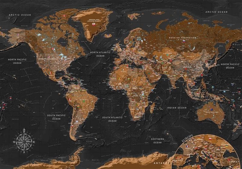 Fotomurale World: Stylish Map in Carta da parati Collezione Casa - Trebisacce, commercioVirtuoso.it