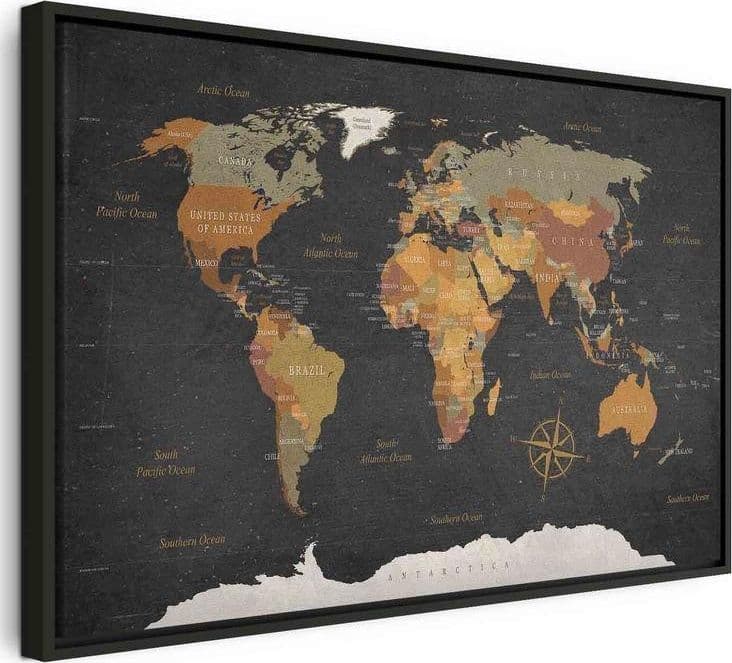 Quadro World Map: Secrets of the Earth in Mappe Collezione Casa - Trebisacce, commercioVirtuoso.it