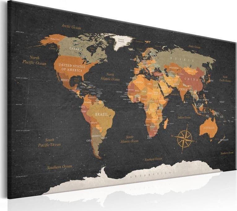 Quadro World Map: Secrets of the Earth in Mappe Collezione Casa - Trebisacce, commercioVirtuoso.it