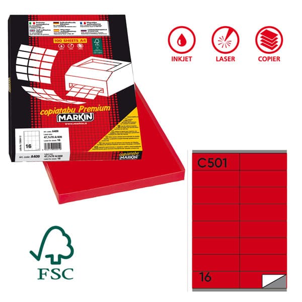 Etichetta adesiva C/501 rosso 100fg A4 105x36mm (16et/fg Markin
