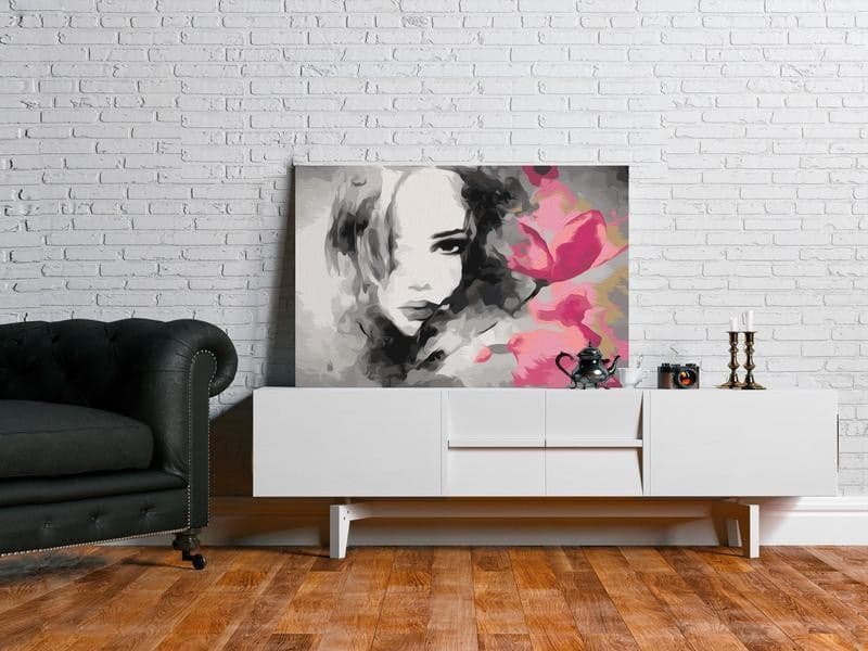 Quadro fai da te Ritratto in bianco e nero con fiore rosa in Poster e stampe Collezione Casa - Trebisacce, commercioVirtuoso.it