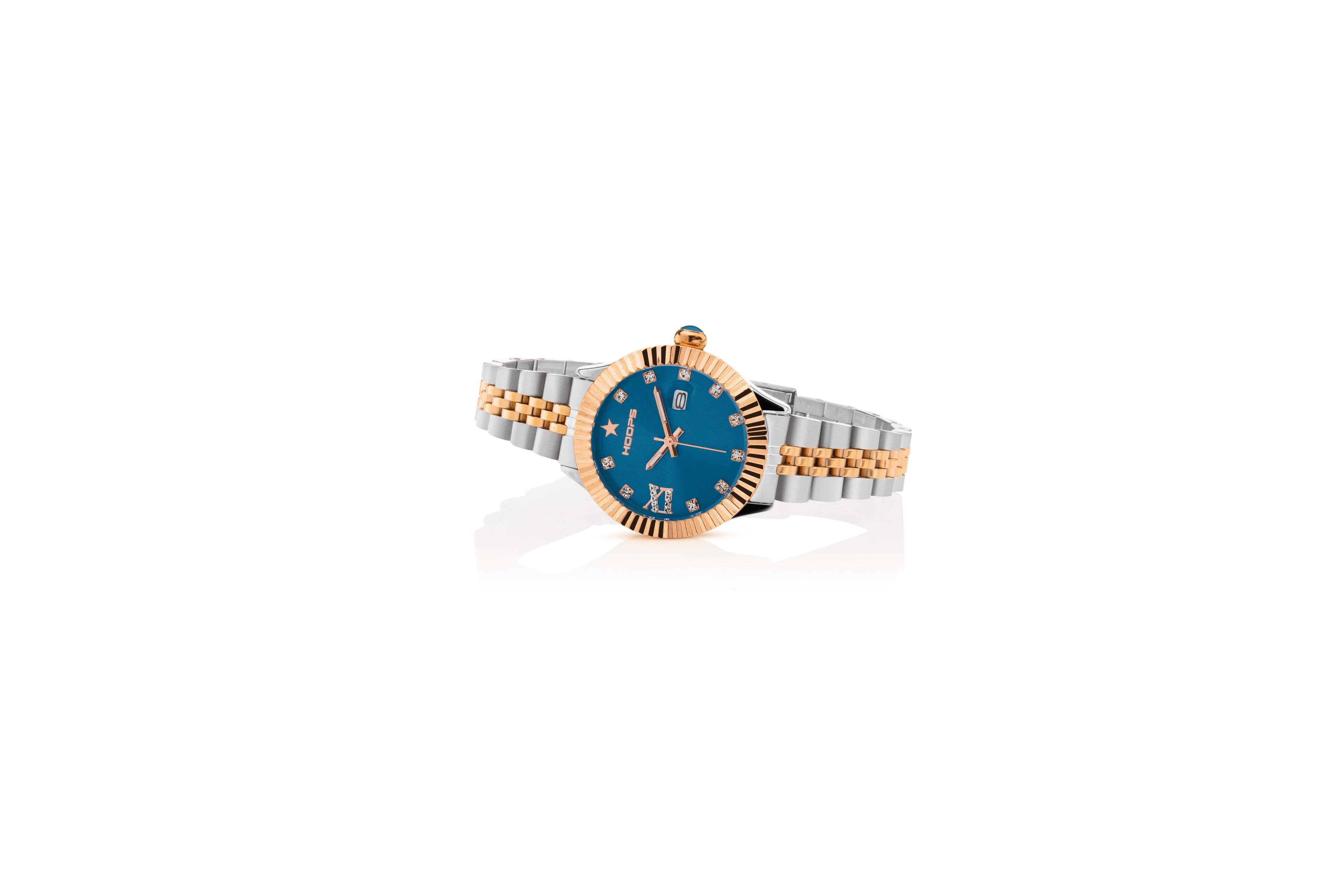 Hoops - Orologio Luxury Day date Silver e rose con quadrante blu e zirconi bianchi