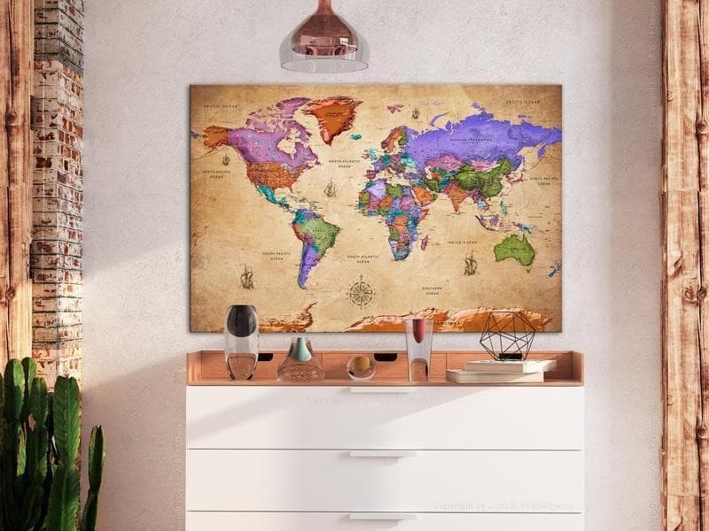 Quadri di sughero Colourful Travels (1 Part) Wide [Cork Map] in Bacheche Collezione Casa - Trebisacce, commercioVirtuoso.it