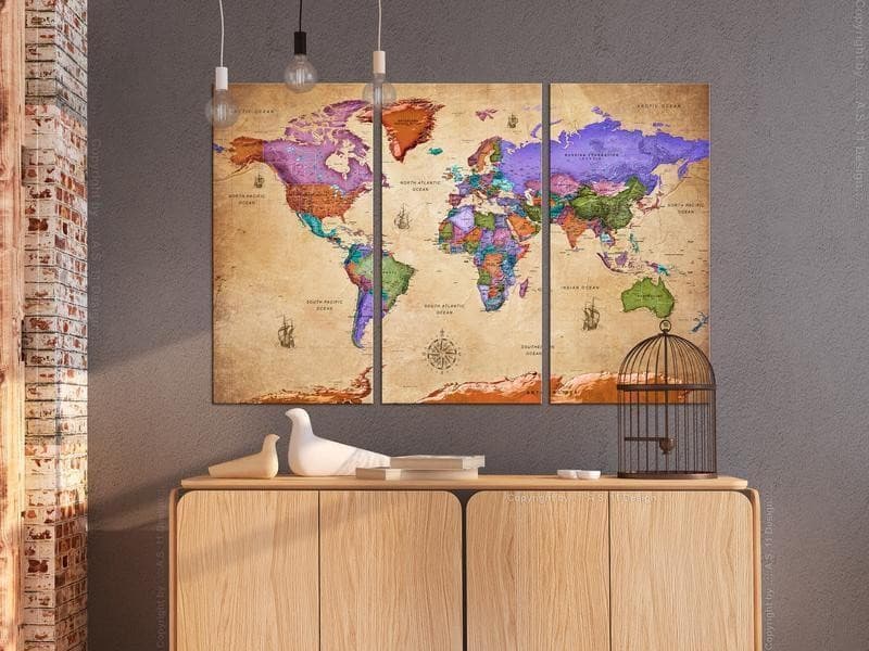 Quadri di sughero Colourful Travels (3 Parts) [Cork Map] in Bacheche Collezione Casa - Trebisacce, commercioVirtuoso.it