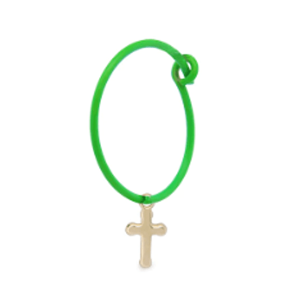 Rue des Mille - MONO ORECCHINO CROCE HOOP VERDE FLUO ORO18KT in Orecchini Alba Gioielli - Casoria, commercioVirtuoso.it