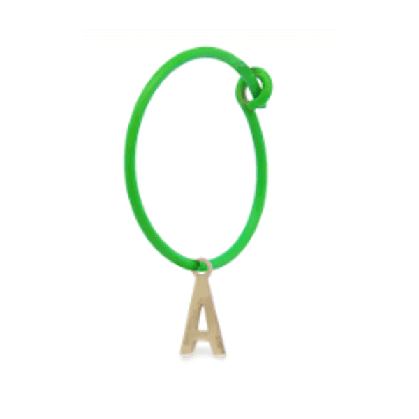Rue des Mille - MONO ORECCHINO LETTERA HOOP VERDE FLUO ORO18KT in Orecchini Alba Gioielli - Casoria, commercioVirtuoso.it
