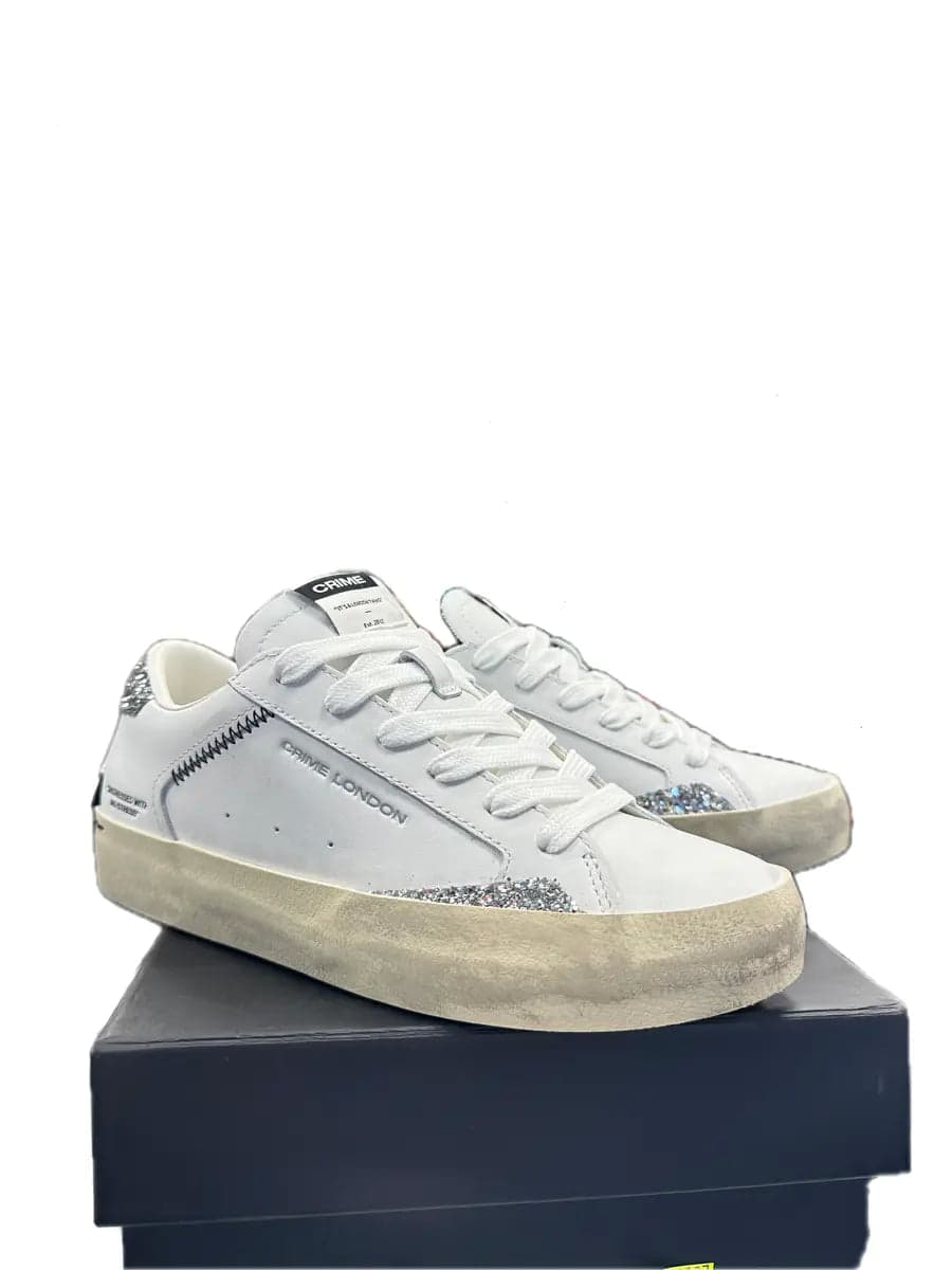 Crime London sneakers donna Distressed Lo Spring Frost in pelle bianca - 6