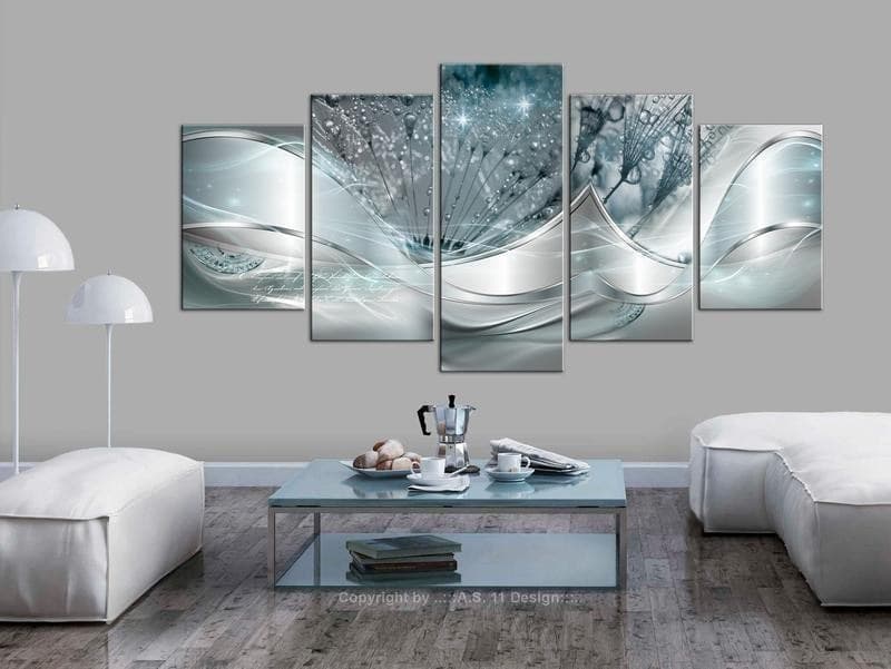 Quadro Sparkling Dandelions (5 Parts) Blue Wide in Poster e stampe Collezione Casa - Trebisacce, commercioVirtuoso.it