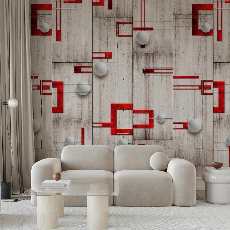 Fotomurale Concrete, red frames and white knobs in Carta da parati Collezione Casa - Trebisacce, commercioVirtuoso.it