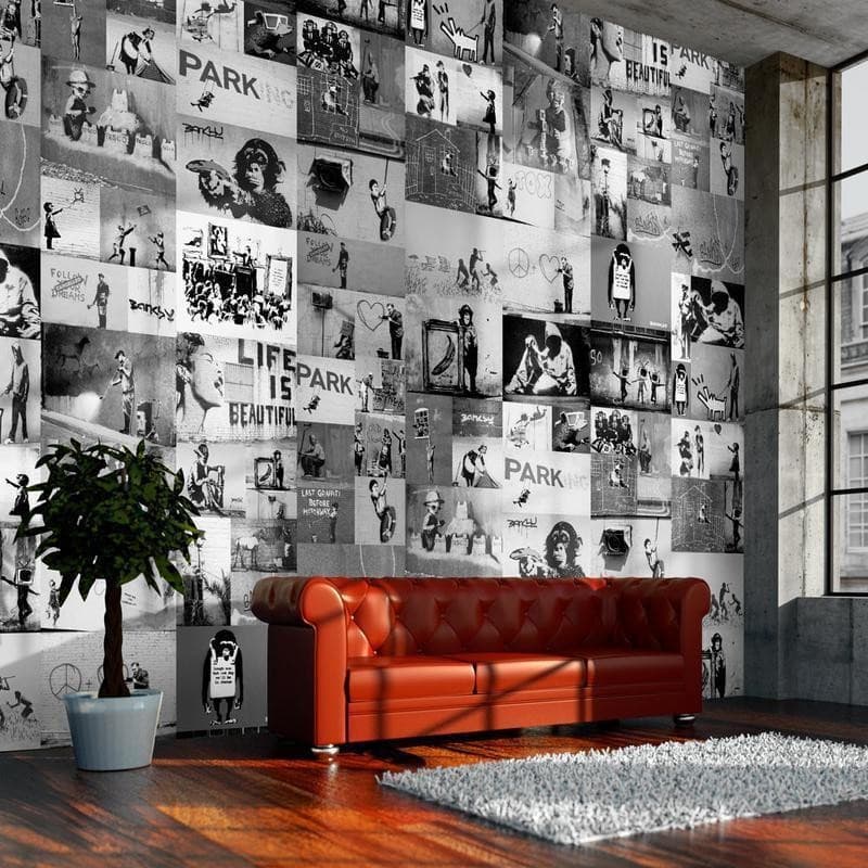 Fotomurale Banksy collage grigio in Carta da parati Collezione Casa - Trebisacce, commercioVirtuoso.it