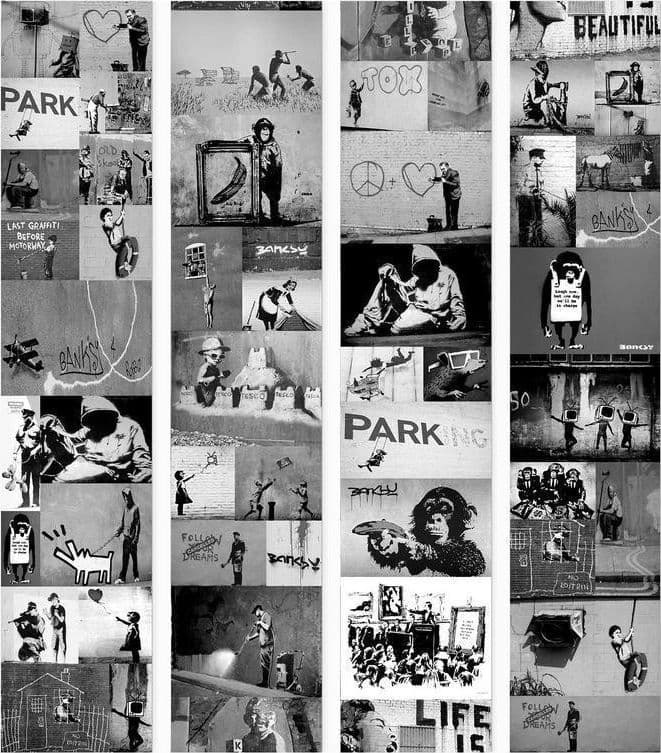 Fotomurale Banksy collage grigio in Carta da parati Collezione Casa - Trebisacce, commercioVirtuoso.it