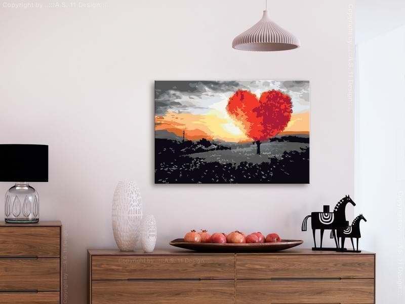 Quadro fai da te Albero a forma di cuore (sorgere del sole) in Dipingere con i numeri Collezione Casa - Trebisacce, commercioVirtuoso.it