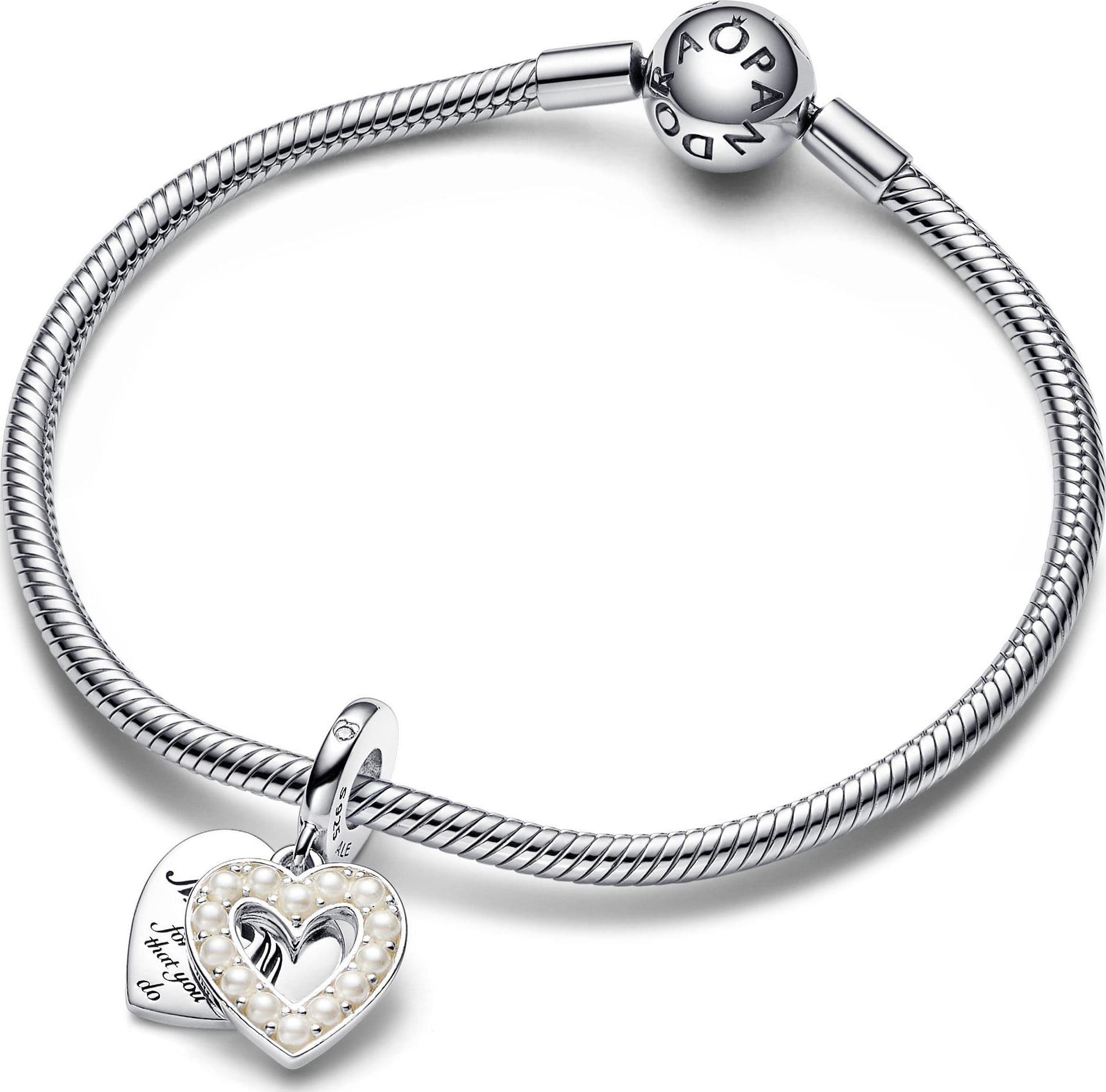 Pandora - Charm Pendente Doppio Cuore con Perle Coltivate d'Acqua Dolce in Bead Charm Alba Gioielli - Casoria, commercioVirtuoso.it