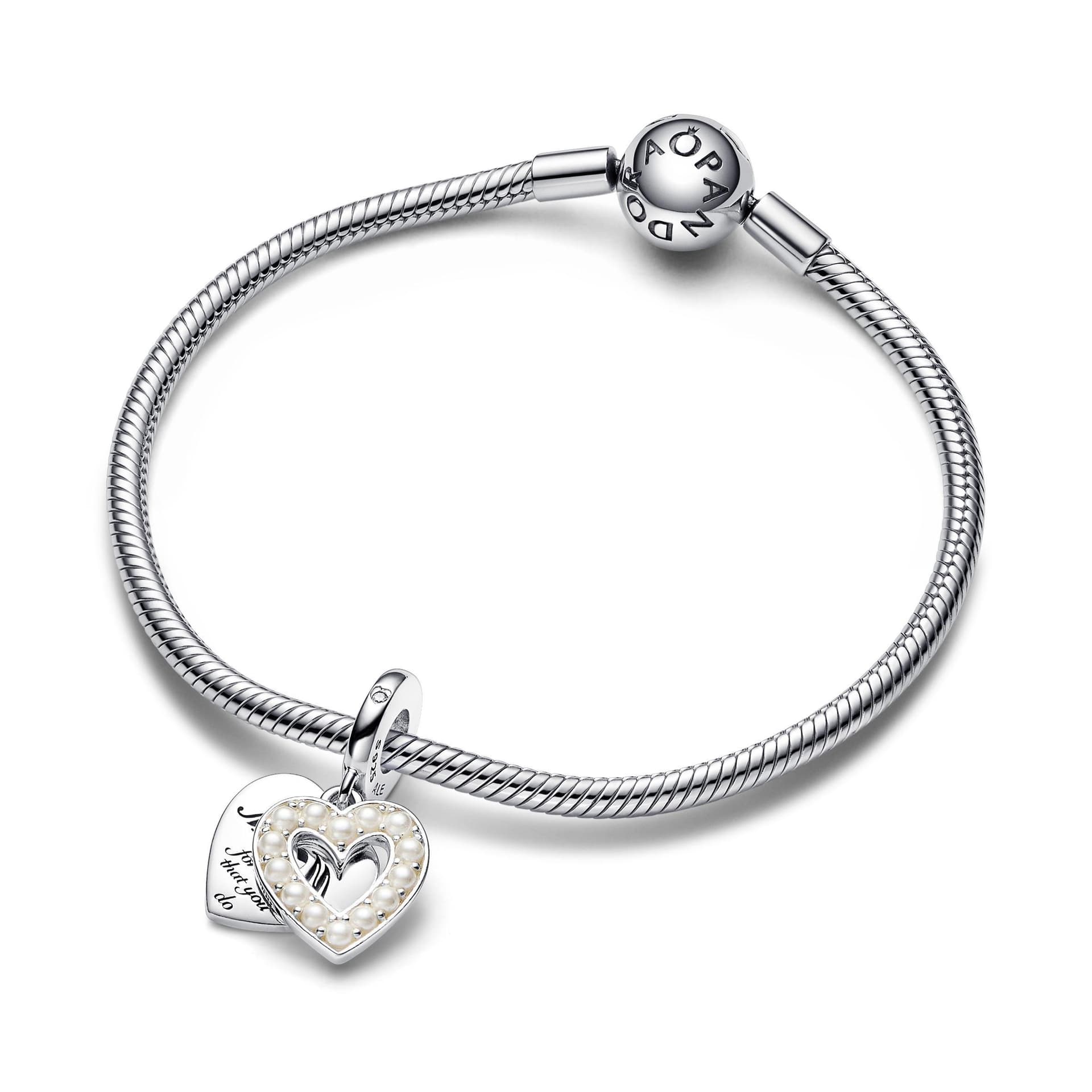 Pandora - Charm Pendente Doppio Cuore con Perle Coltivate d'Acqua Dolce in Bead Charm Alba Gioielli - Casoria, commercioVirtuoso.it