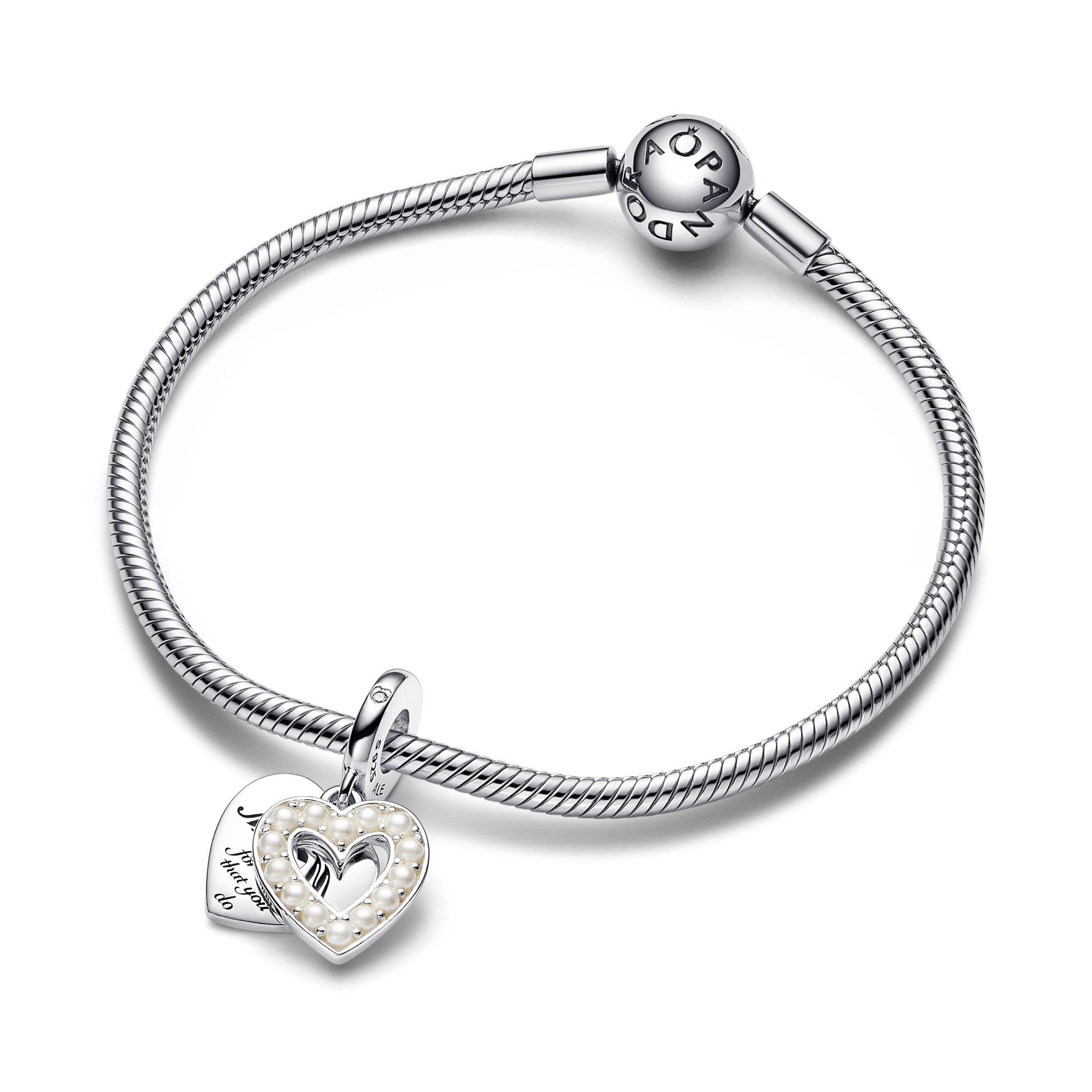 Pandora - Charm Pendente Doppio Cuore con Perle Coltivate d'Acqua Dolce in Bead Charm Alba Gioielli - Casoria, commercioVirtuoso.it