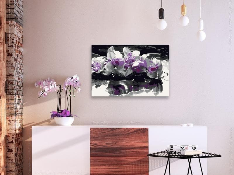 Quadro fai da te Orchidea viola (sfondo nero e riflesso nell'acqua) in Poster e stampe Collezione Casa - Trebisacce, commercioVirtuoso.it