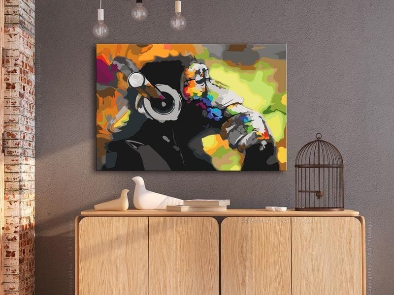 Quadro fai da te Scimmia colorata con le cuffie in Dipingere con i numeri Collezione Casa - Trebisacce, commercioVirtuoso.it