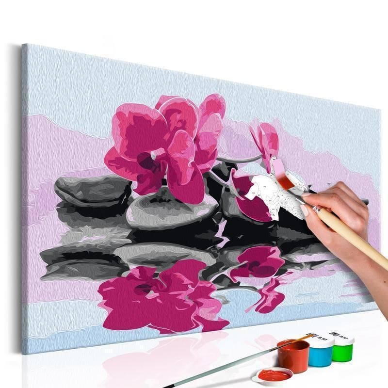 Quadro fai da te Orchidea e sassi zen nello specchio dell'acqua in Kit per pittura diamante Collezione Casa - Trebisacce, commercioVirtuoso.it