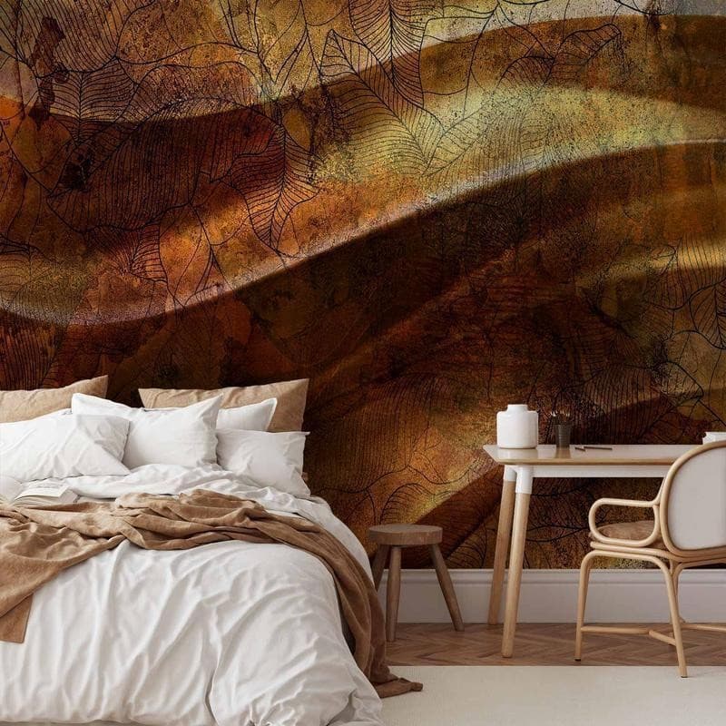 Carta da parati - Liquid gold - abstract wavy composition with leaf patterns in Carta da parati Collezione Casa - Trebisacce, commercioVirtuoso.it
