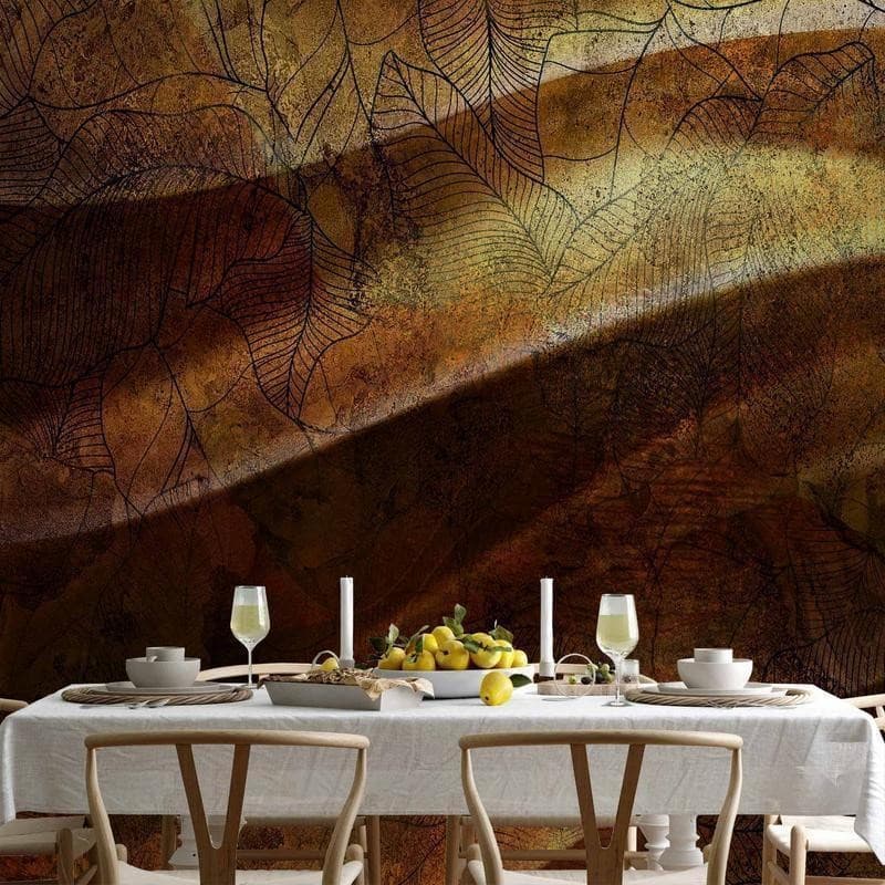 Carta da parati - Liquid gold - abstract wavy composition with leaf patterns in Carta da parati Collezione Casa - Trebisacce, commercioVirtuoso.it