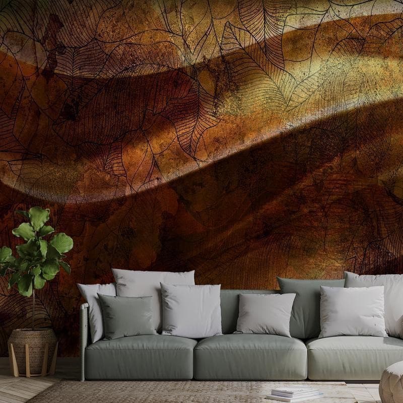 Carta da parati - Liquid gold - abstract wavy composition with leaf patterns in Carta da parati Collezione Casa - Trebisacce, commercioVirtuoso.it