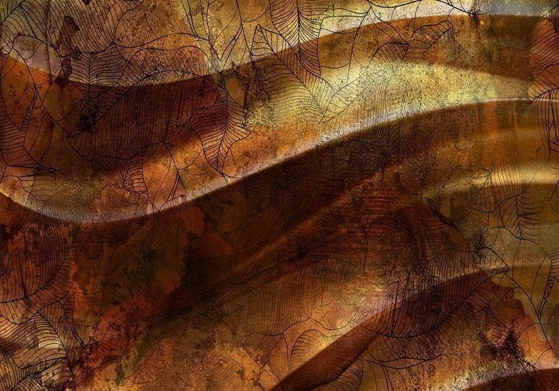 Carta da parati - Liquid gold - abstract wavy composition with leaf patterns in Carta da parati Collezione Casa - Trebisacce, commercioVirtuoso.it