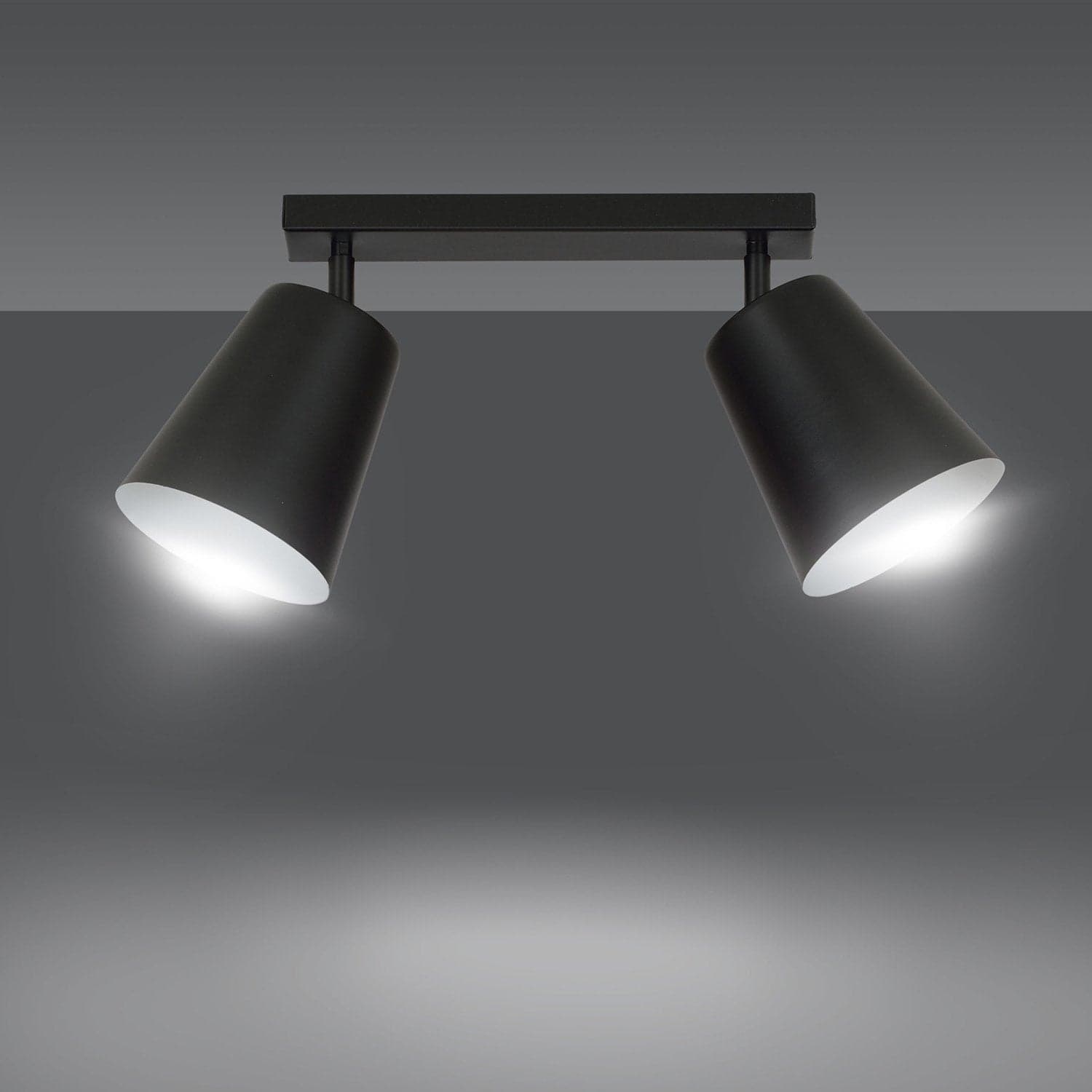 Plafoniera A Faretti 2 Luci Prism Con Coni In Acciaio Nero E Bianco Interno in Faretti da soffitto LuceArt - Montecorvino Pugliano, commercioVirtuoso.it