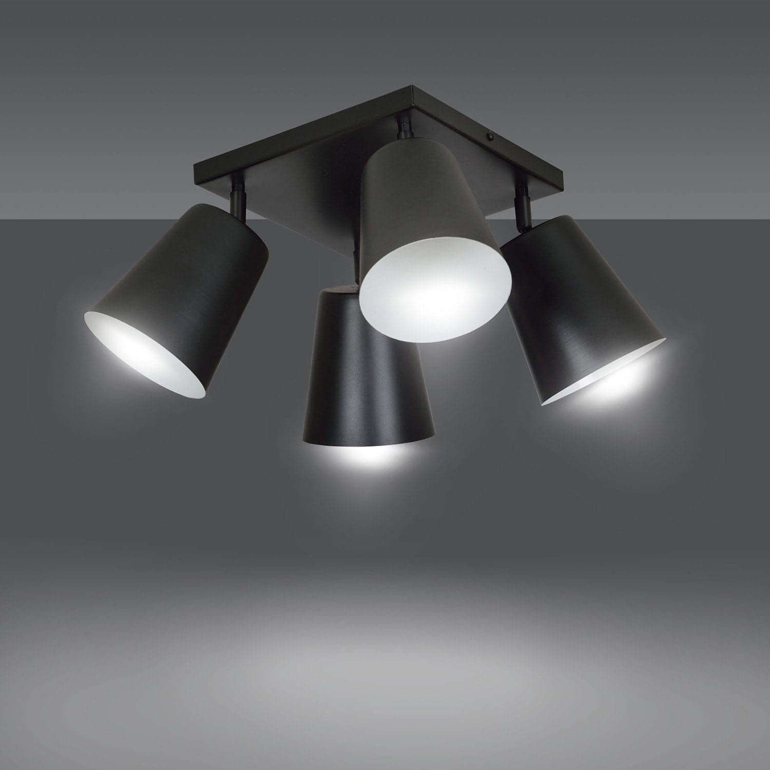 Plafoniera A Faretti 4 Luci Prism Con Coni In Acciaio Nero E Bianco Interno in Faretti da soffitto LuceArt - Montecorvino Pugliano, commercioVirtuoso.it