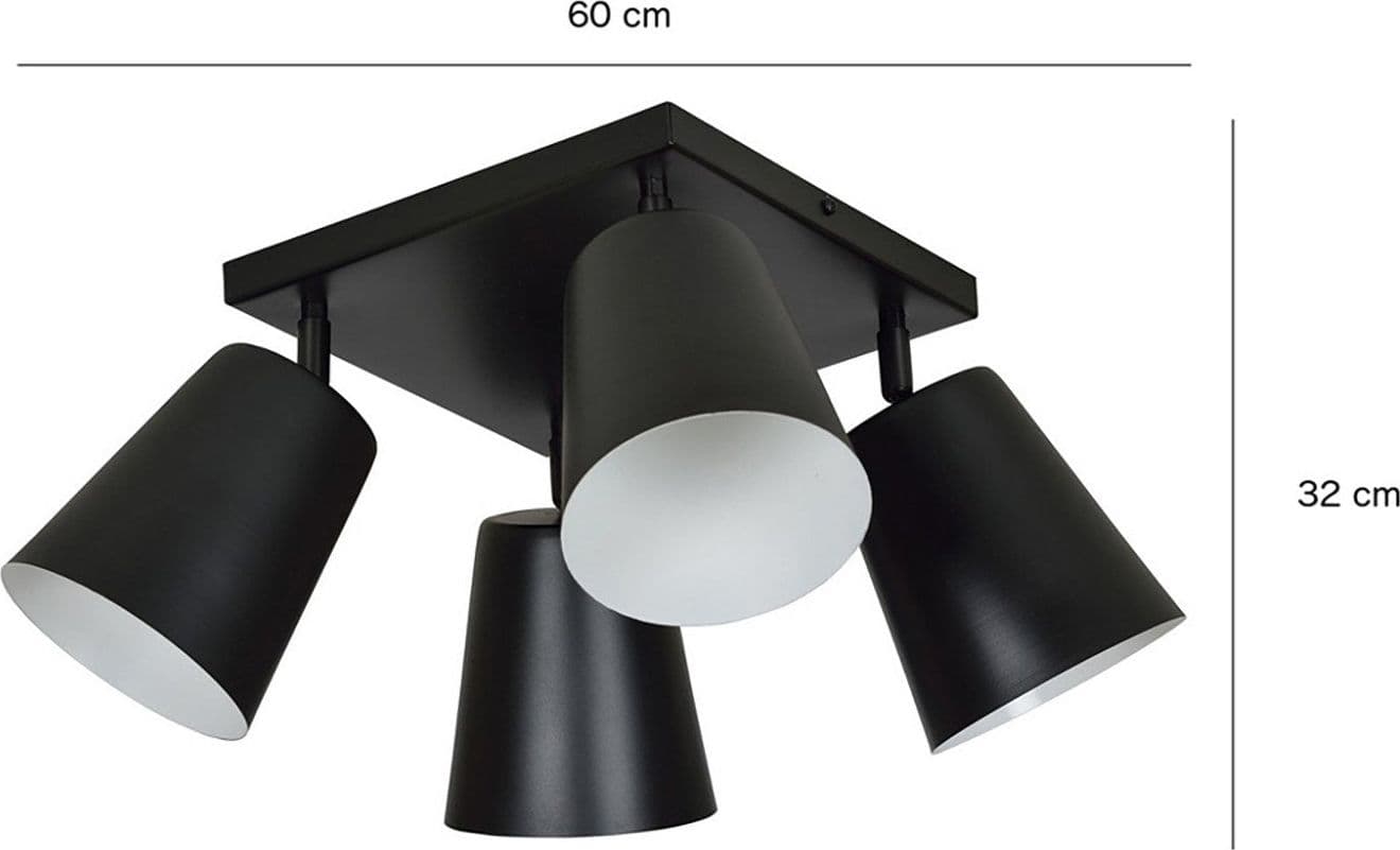 Plafoniera A Faretti 4 Luci Prism Con Coni In Acciaio Nero E Bianco Interno in Faretti da soffitto LuceArt - Montecorvino Pugliano, commercioVirtuoso.it
