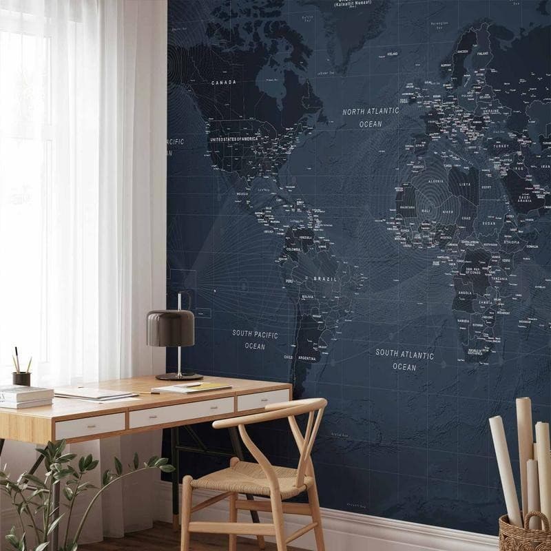 Carta da parati - World map in blue - continents with inscriptions in English in Carta da parati Collezione Casa - Trebisacce, commercioVirtuoso.it