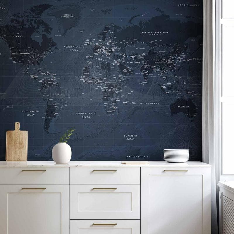 Carta da parati - World map in blue - continents with inscriptions in English in Carta da parati Collezione Casa - Trebisacce, commercioVirtuoso.it