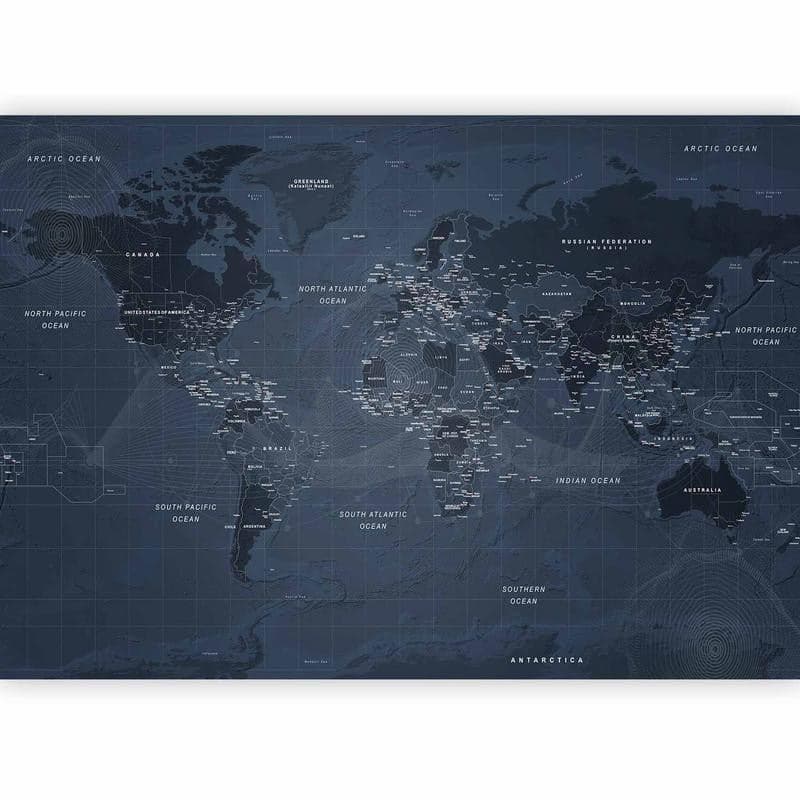 Carta da parati - World map in blue - continents with inscriptions in English in Carta da parati Collezione Casa - Trebisacce, commercioVirtuoso.it