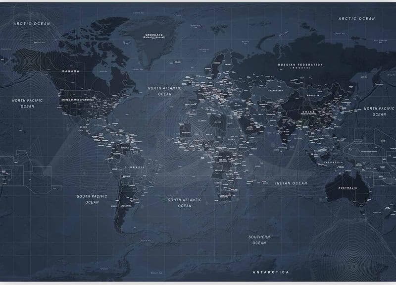 Carta da parati - World map in blue - continents with inscriptions in English in Carta da parati Collezione Casa - Trebisacce, commercioVirtuoso.it