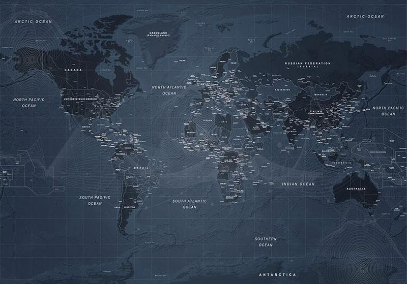 Carta da parati - World map in blue - continents with inscriptions in English in Carta da parati Collezione Casa - Trebisacce, commercioVirtuoso.it