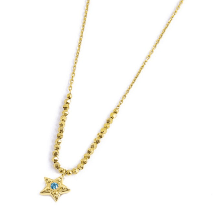 Marlù - COLLANA STELLA PENDENTE CON ZIRCONE AZZURRO ED EMATITE SFACCETTATA PVD ORO in Collane Alba Gioielli - Casoria, commercioVirtuoso.it