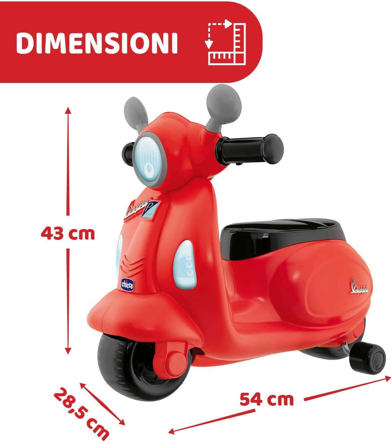 CHICCO Vespa - modello Bambini Primavera colore ROSSO, Moto Giocattolo Cavalcabile con Pannello Elettronico, Luci e Suoni, Ruote di Supporto Rimuovibili, Max 25 Kg - Giochi per Bambini 1-3 Anni in Tricicli Sanitaria Gioia del Bimbo - Villa San Giovanni, commercioVirtuoso.it