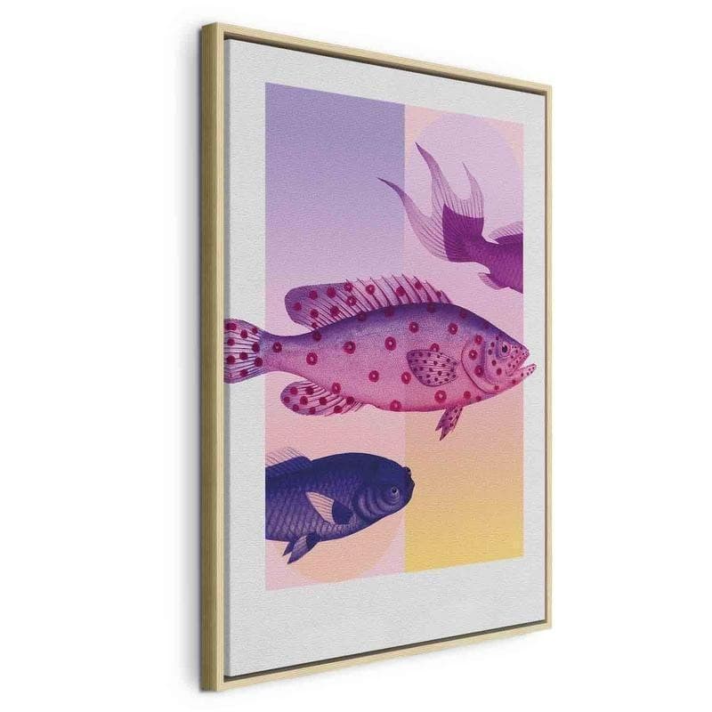 Quadro - Fish in Pastels - Stylized Fish Against Gradient Shapes in Poster e stampe Collezione Casa - Trebisacce, commercioVirtuoso.it