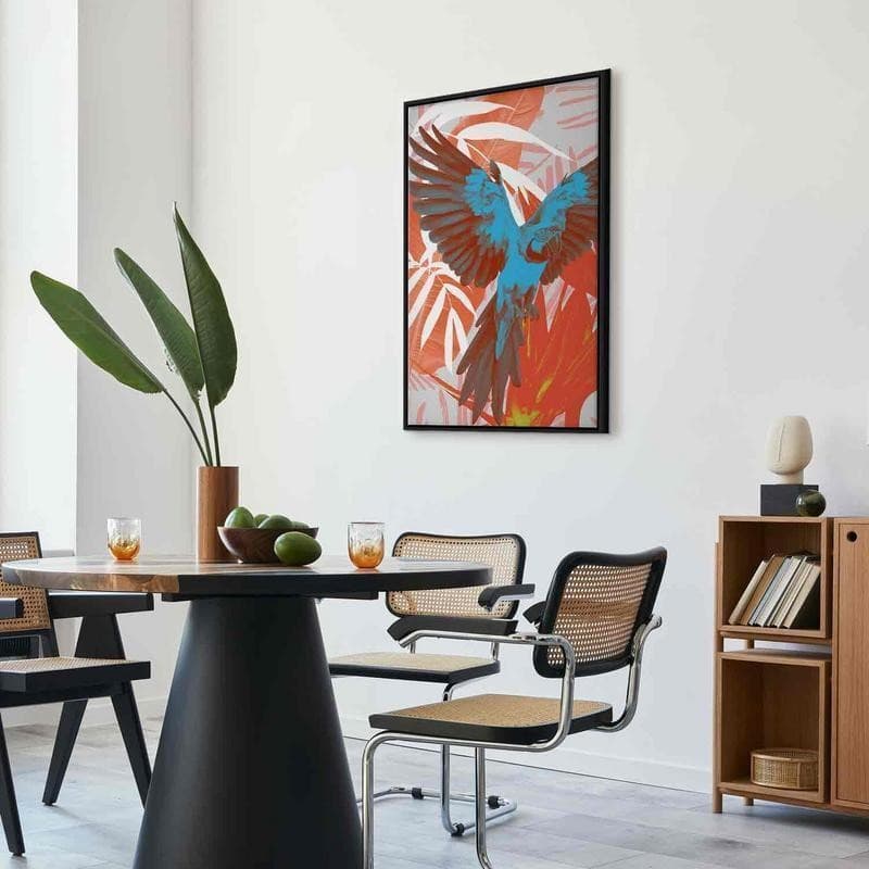 Quadro - Exotic Wings - Parrot Among Abstract Leaf Patterns in Poster e stampe Collezione Casa - Trebisacce, commercioVirtuoso.it