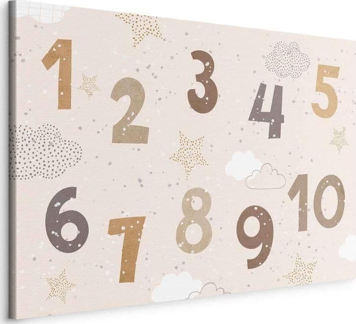Quadro - Jumping Numbers - Numbers in a Subdued Beige-Brown Hue Among Snowflakes Stars and Clouds in Dipingere con i numeri Collezione Casa - Trebisacce, commercioVirtuoso.it