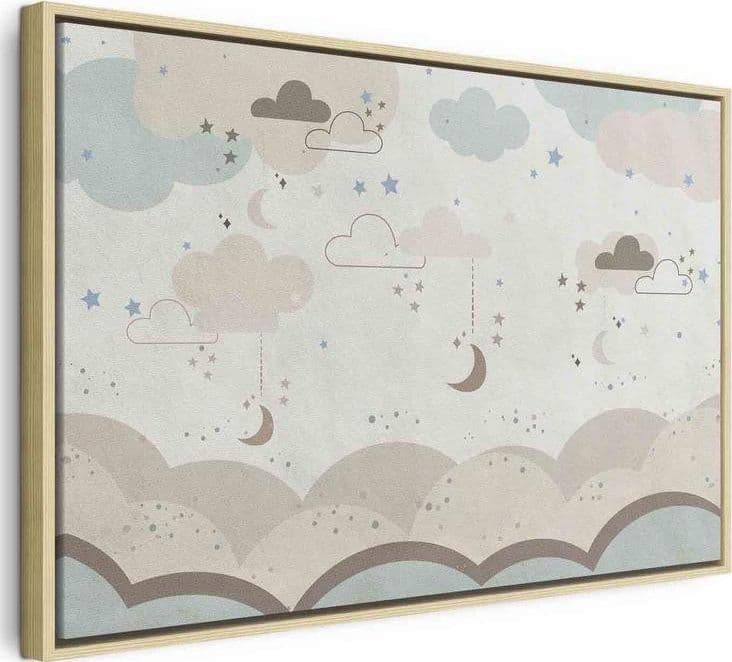 Quadro - Cloudy Night Sky - Moons in Brown and Beige Hues Among Clouds and Numerous Little Stars on a Light Background in Poster e stampe Collezione Casa - Trebisacce, commercioVirtuoso.it