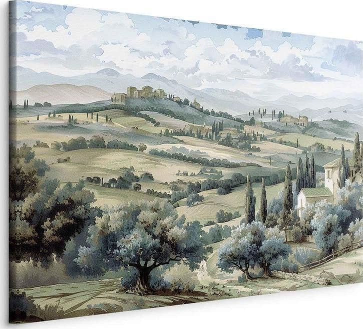 Quadro - Landscape with Green Fields and Trees Tuscan Sunny View in Poster e stampe Collezione Casa - Trebisacce, commercioVirtuoso.it