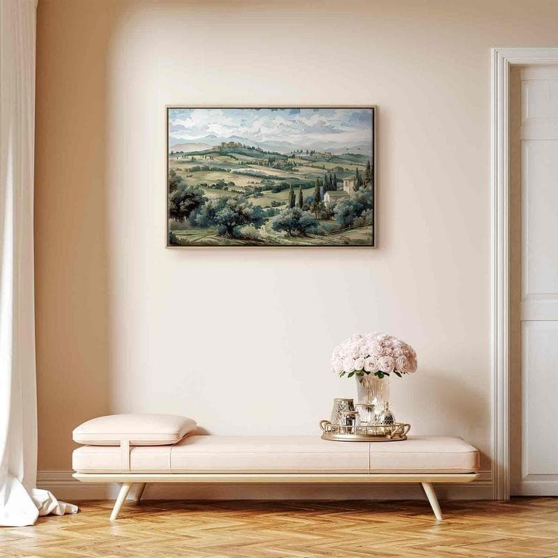 Quadro - Landscape with Green Fields and Trees Tuscan Sunny View in Poster e stampe Collezione Casa - Trebisacce, commercioVirtuoso.it