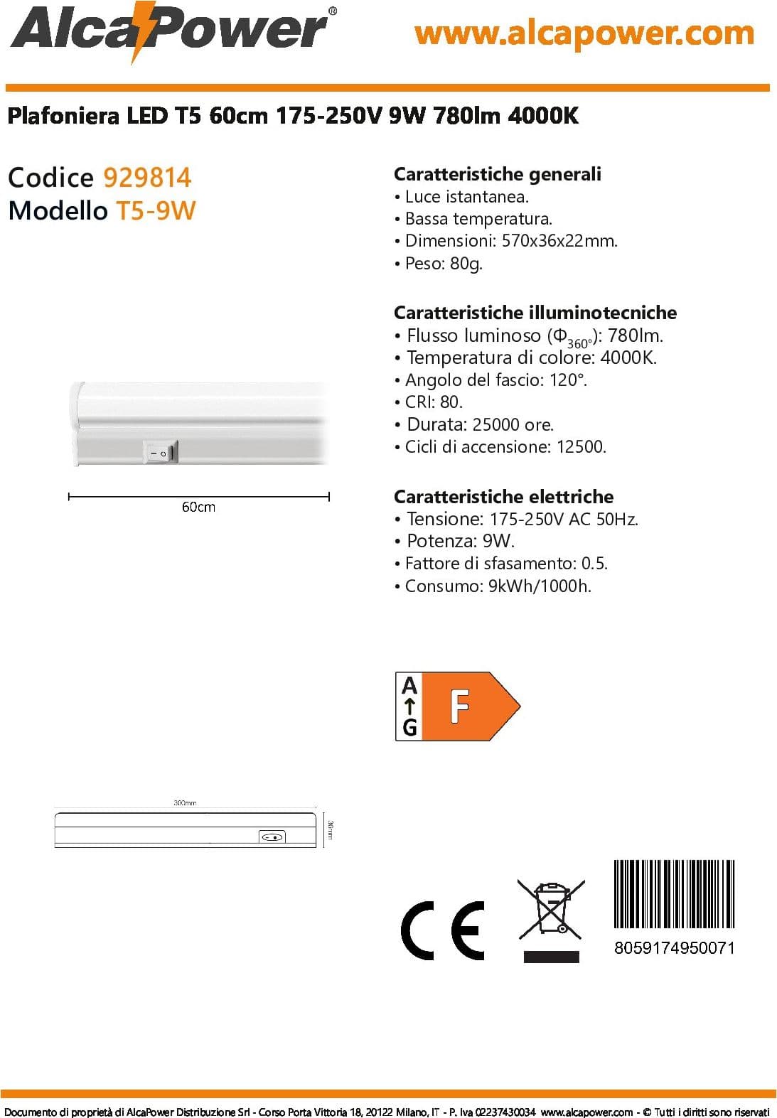 Alca Power T5 da 60cm 9W 220V 780lm 4000K plafoniera reglette a led in Plafoniere Aloiserw.com - Altomonte, commercioVirtuoso.it