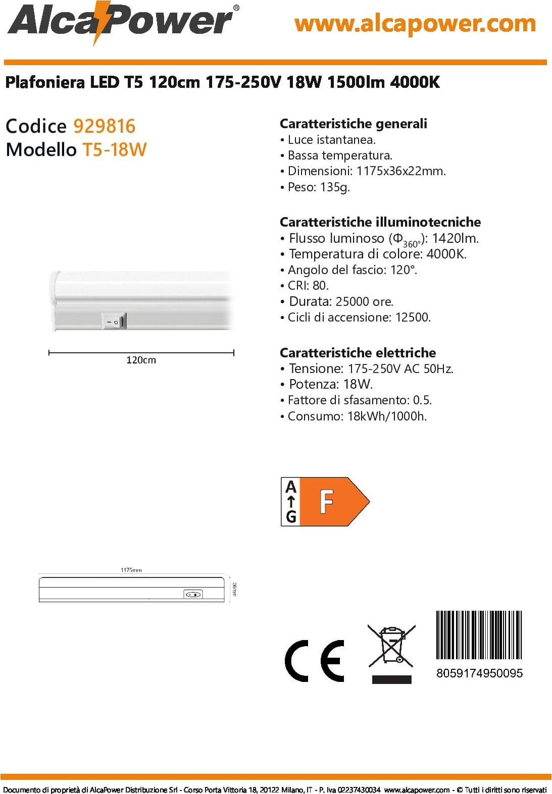 Alca Power T5 da 120cm 18W 220V 1420lm 4000K plafoniera reglette a led in Plafoniere Aloiserw.com - Altomonte, commercioVirtuoso.it